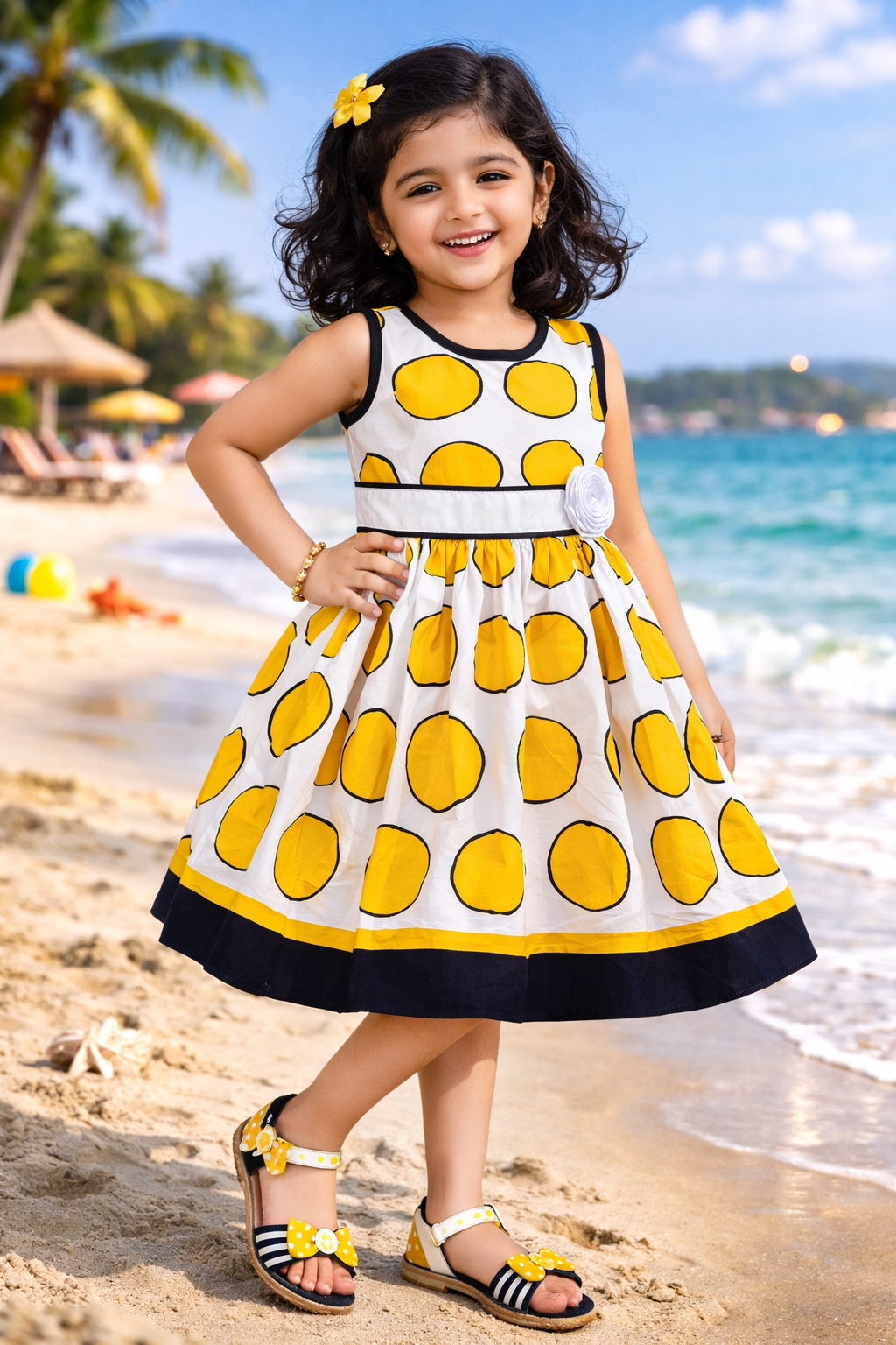 Girls Floral Print Strap Neck Dress