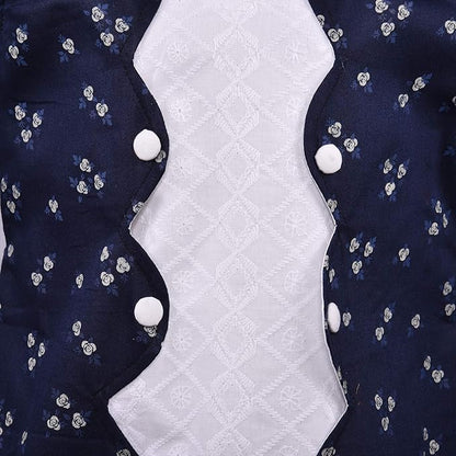 Girls Printed Cotton Dress with Contrast Panel & Button Detailing