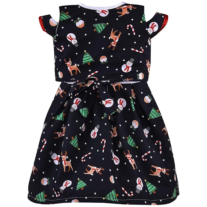 Baby Girls Christmas Printed Cotton Party Dress with Shrug & Bow â€“ Festive Wear Frock
