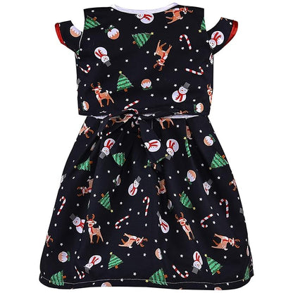Baby Girls Christmas Printed Cotton Party Dress with Shrug & Bow â€“ Festive Wear Frock