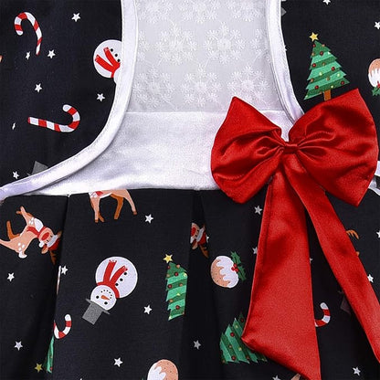 Baby Girls Christmas Printed Cotton Party Dress with Shrug & Bow â€“ Festive Wear Frock