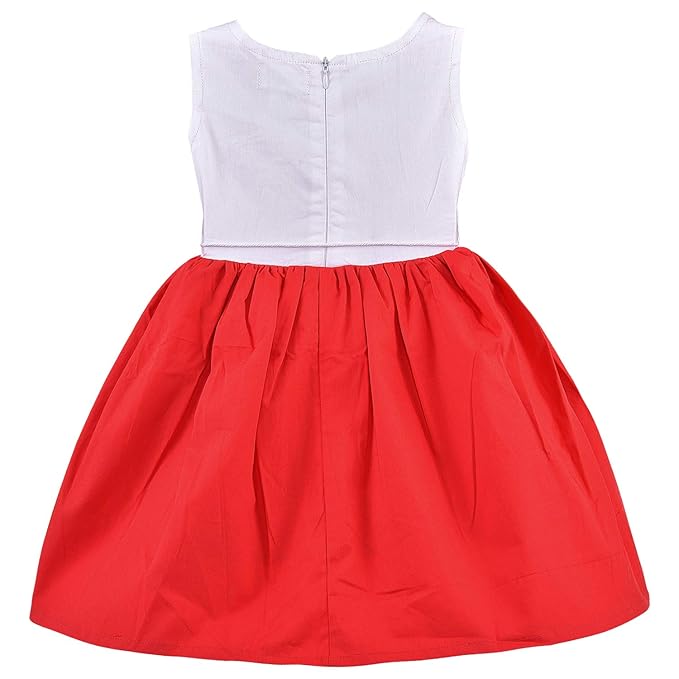 Girls White & Red Strawberry Cotton Dress with Flared Skirt