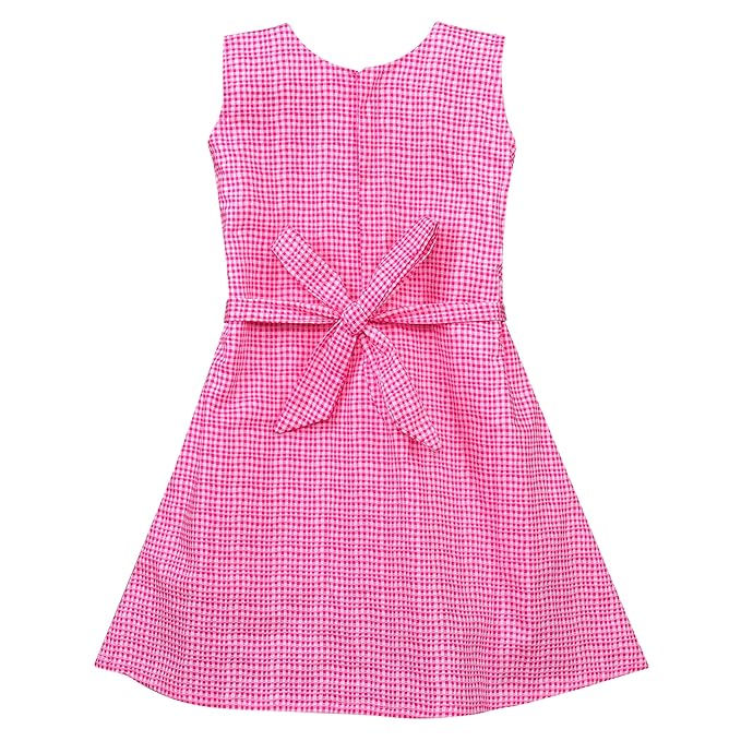 Girls Checked Cotton Dress with Floral Appliqué Detail