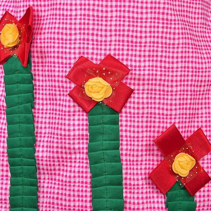 Girls Checked Cotton Dress with Floral Appliqué Detail