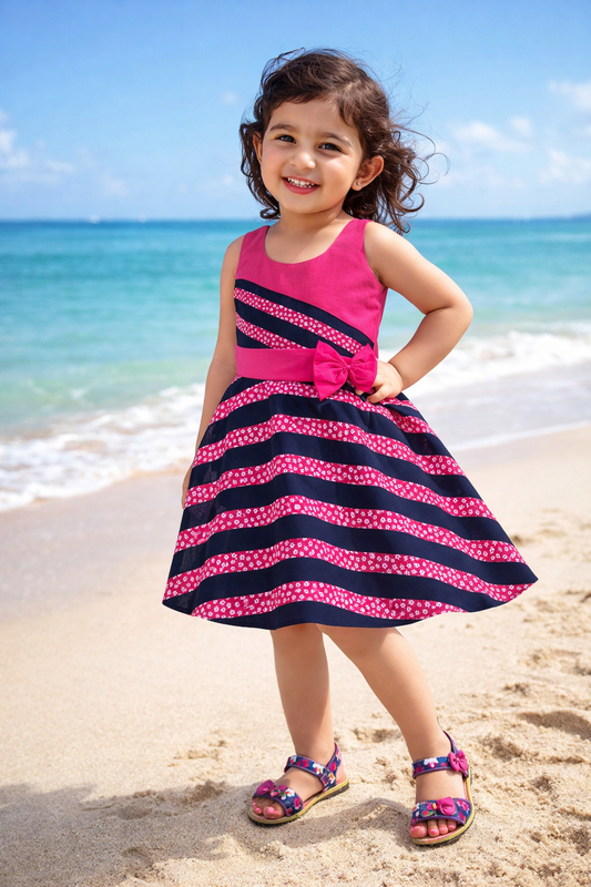 Girls Summer Cotton Striped Sleeveless A-Line Dress