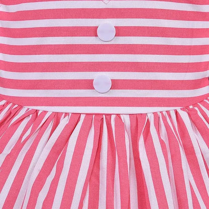 Girls Striped Cotton Party Frock with Lace Hem