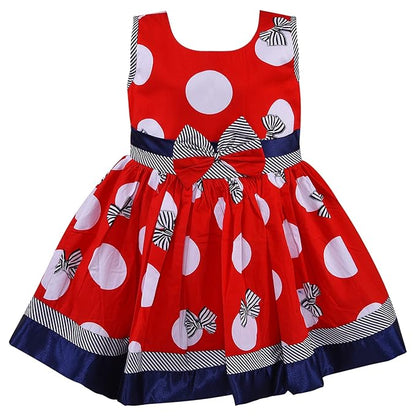 Girls Red Polka Dot Cotton Sleeveless Party Dress