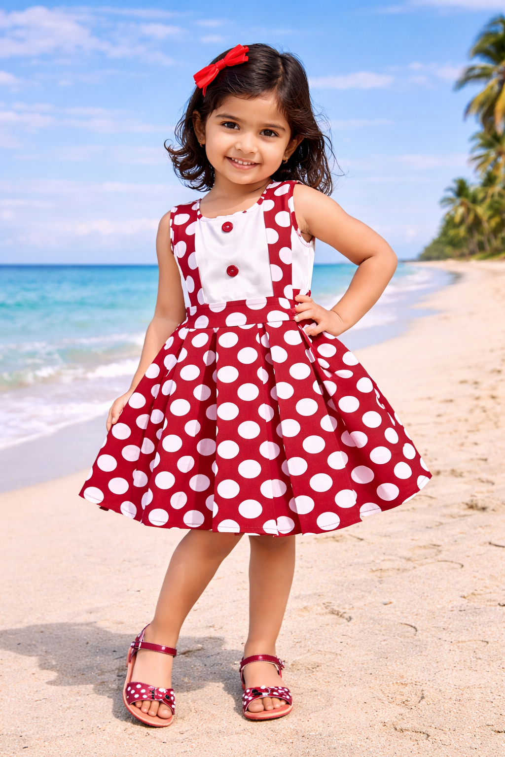 Girls Polka Dot Cotton Sleeveless Dress