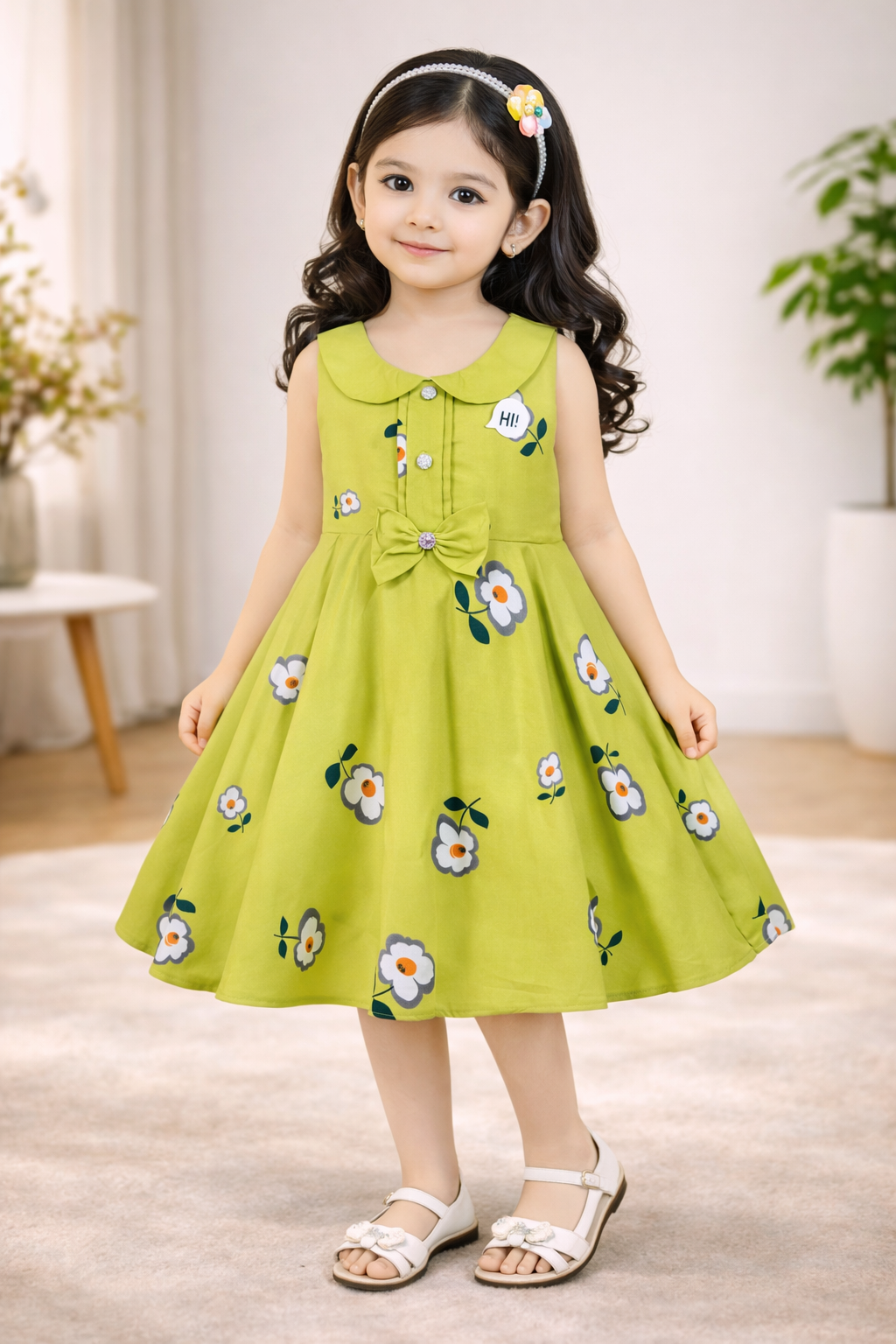 Girls Yellow Floral Peter Pan Collar Dress