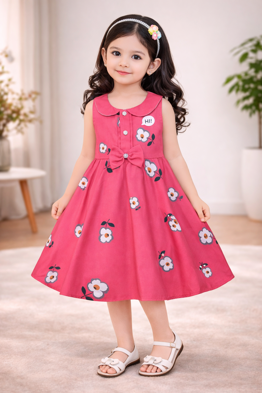 Girls Yellow Floral Peter Pan Collar Dress