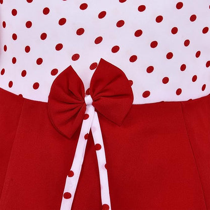 Girls Cotton Polka Dot A-Line Dress with Puff Sleeves and Bow Detail