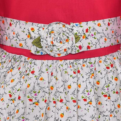 Girls Cotton Floral Printed Dress with Bell Sleeves | Soft & Breathable Kids Casual Party Dress