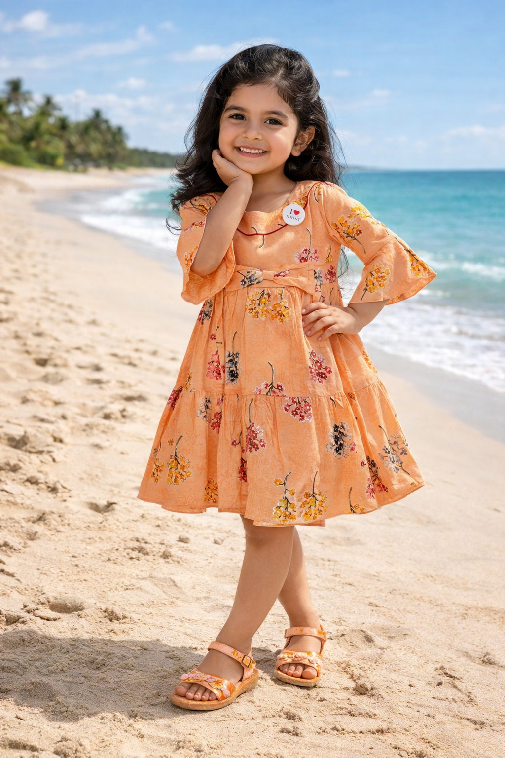 Girls Cotton Floral Printed Fit & Flare Dress with Bell Sleeves | Soft & Breathable Kids Casual Party Dress