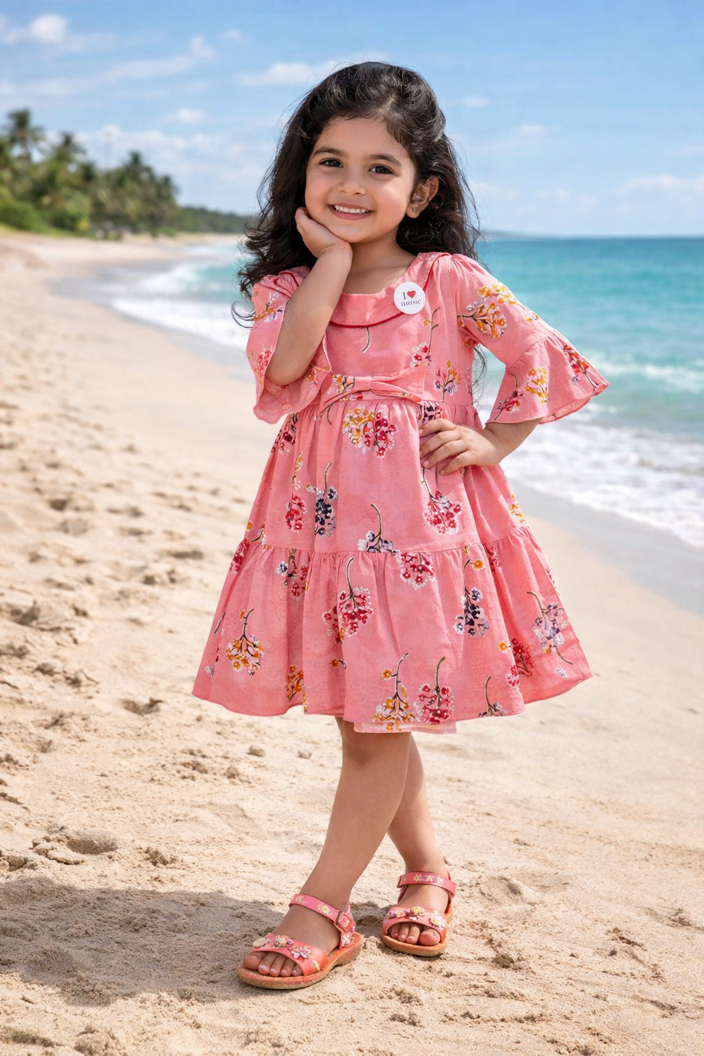 Girls Cotton Floral Printed Fit & Flare Dress with Bell Sleeves | Soft & Breathable Kids Casual Party Dress