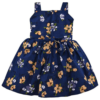 Girls Cotton Floral Printed Party Wear Dress with Bow Detail – Soft & Comfortable