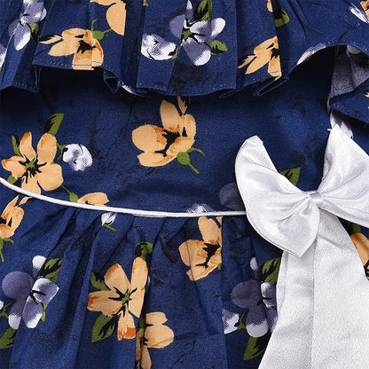 Girls Cotton Floral Printed Party Wear Dress with Bow Detail – Soft & Comfortable