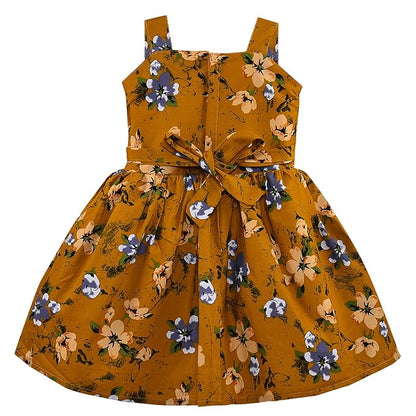 Girls Cotton Floral Printed Party Wear Dress with Bow Detail – Soft & Comfortable