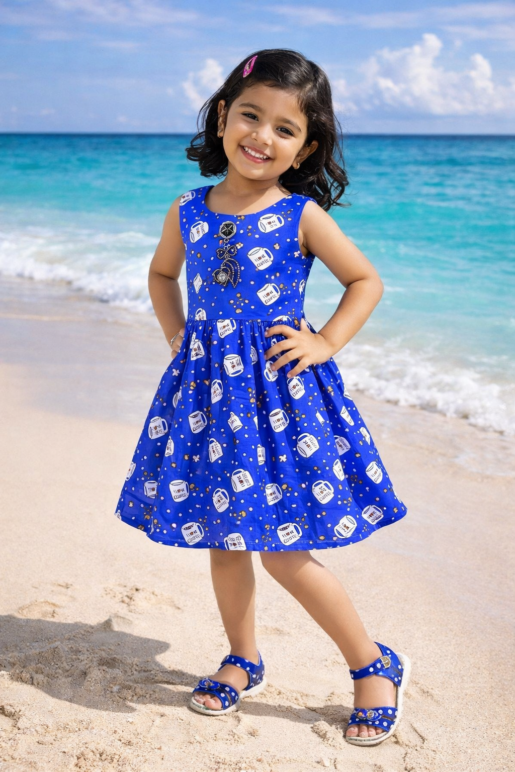 Girls Printed Cotton Sleeveless Dress