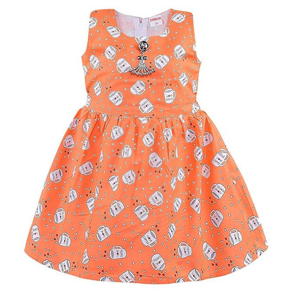 Girls Printed Cotton Sleeveless Dress