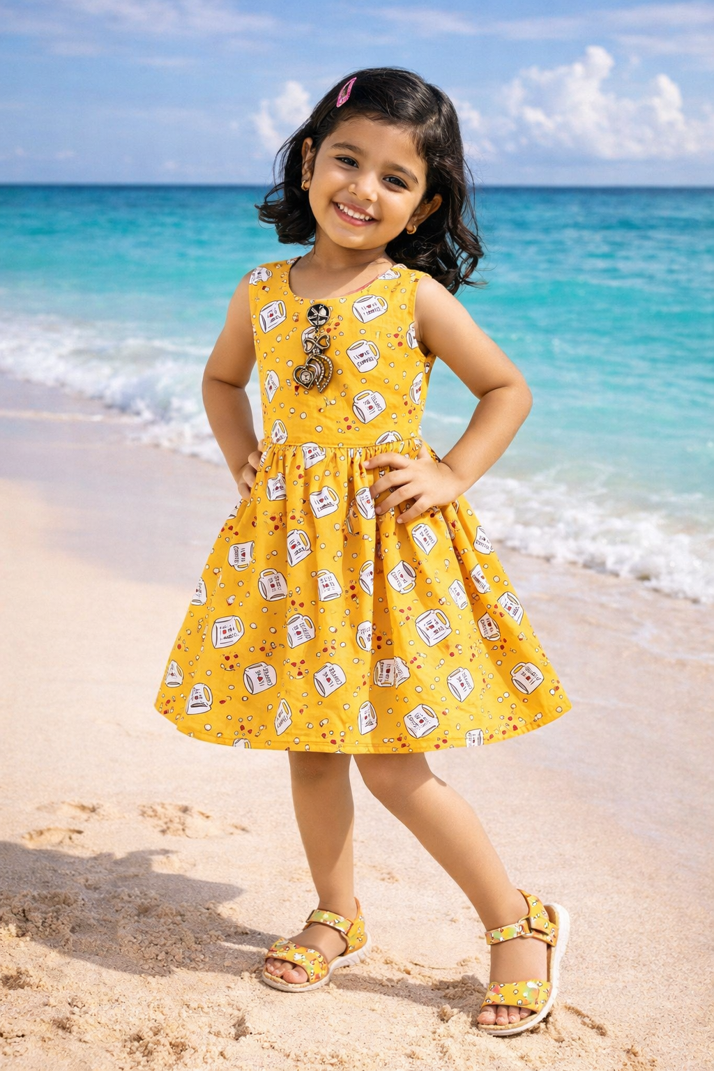 Girls Printed Cotton Sleeveless Dress