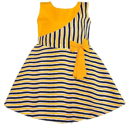Girls Striped Cotton Sleeveless Dress with Bow Detail