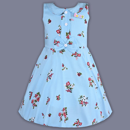 Girls Cotton Light Blue Floral Peter Pan Collar Dress