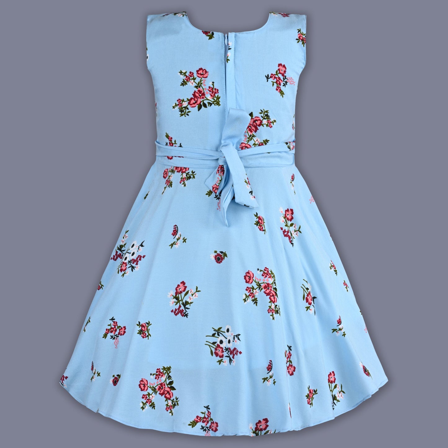 Girls Cotton Light Blue Floral Peter Pan Collar Dress