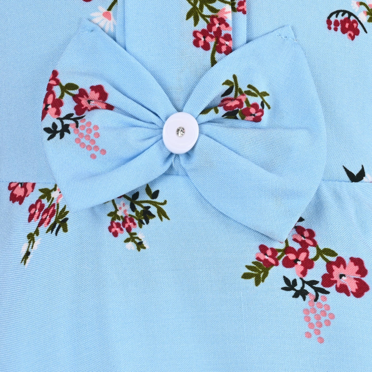 Girls Cotton Light Blue Floral Peter Pan Collar Dress