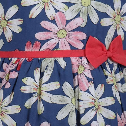 Girls Floral Printed Cotton Sleeveless Dress with Bow Detail