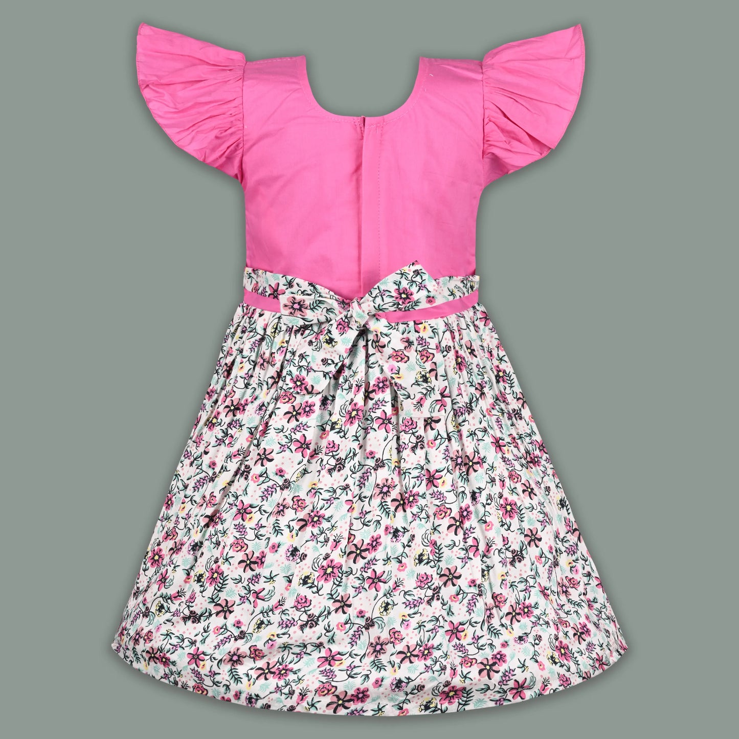 Girls Pink Cotton Floral Party Dress with Bow Detail | Soft & Comfortable Kids Wear