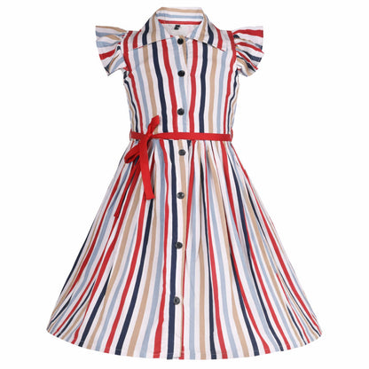 Girls Striped Pure Cotton Striped Shirt Dress