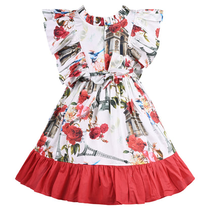 Girls Floral Print Flared Sleeve Fit and Flare Summer Frock