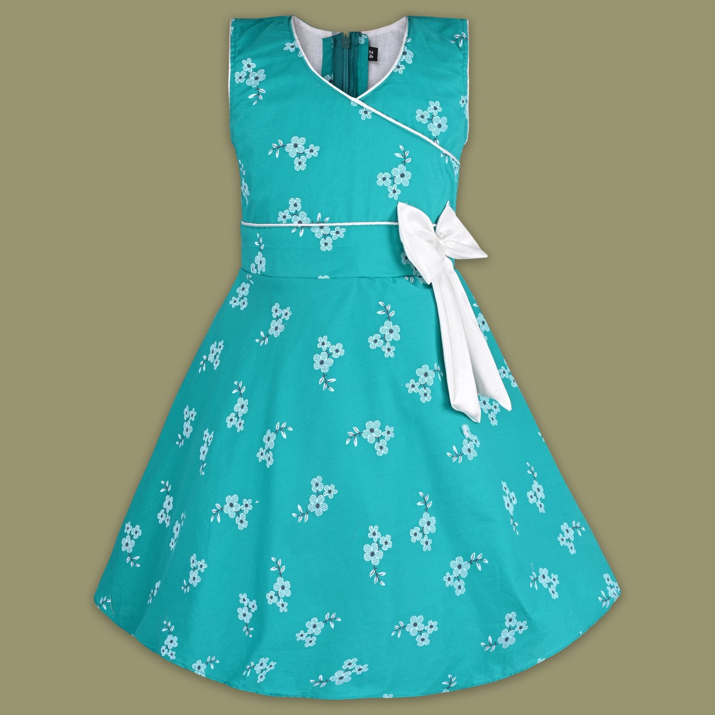 Girls Cotton Floral Print Bow Summer Dress