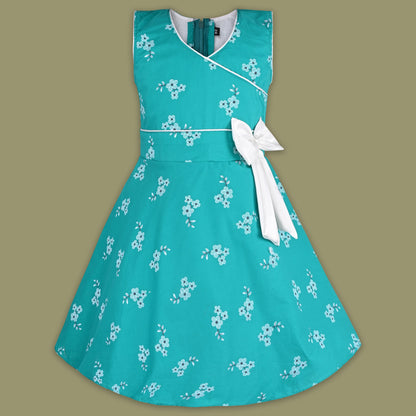 Girls Cotton Floral Print Bow Summer Dress