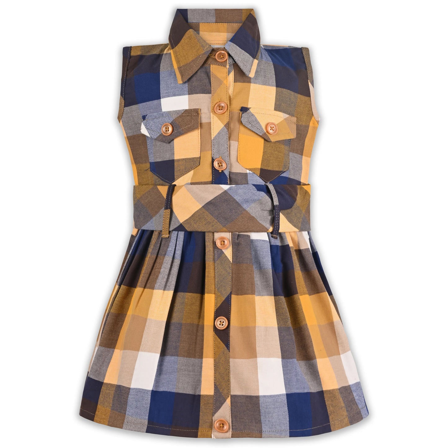Girls Cotton Checkered Sleeveless Shirt Dress with Belt | Soft & Breathable Kids Casual Outfit