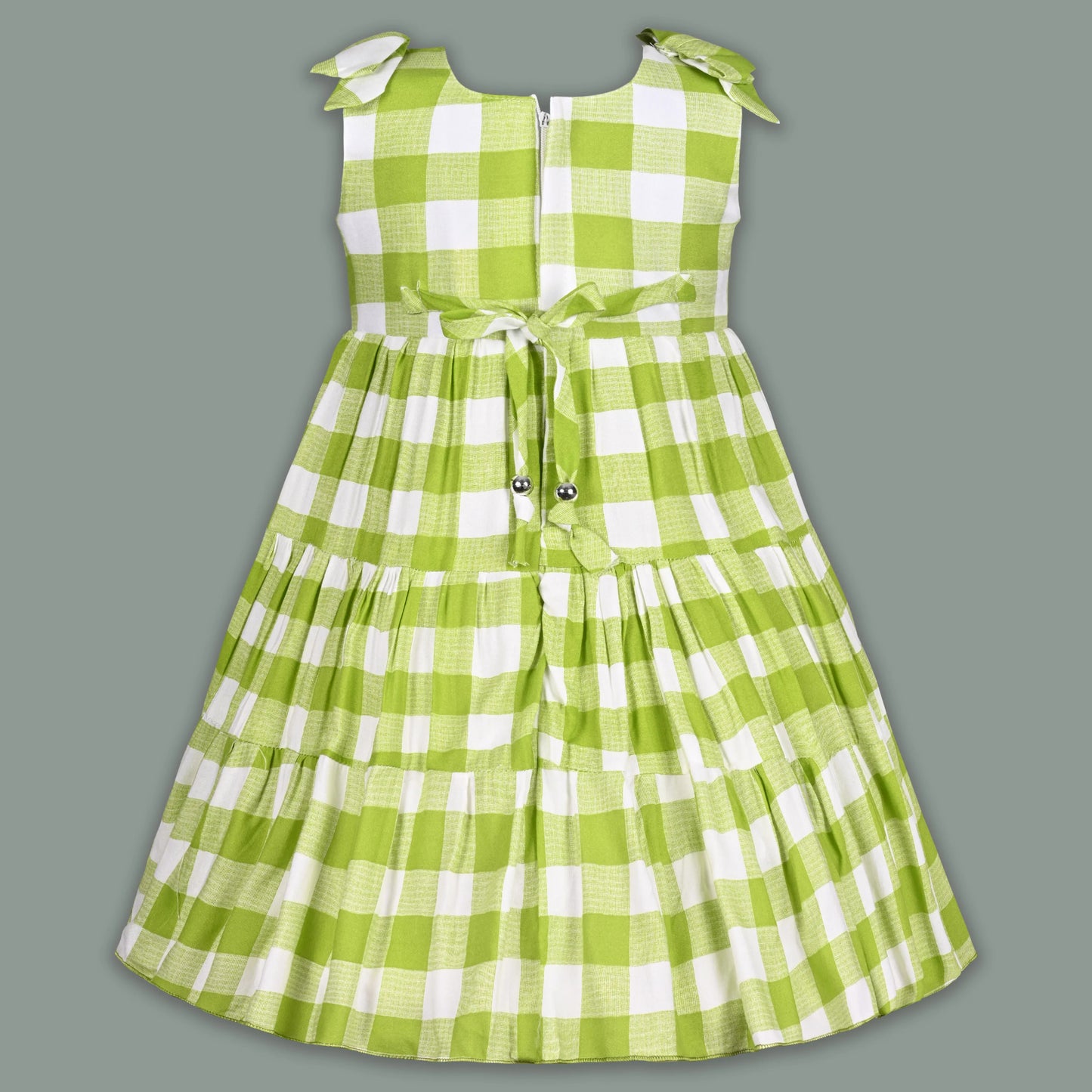 Girls Cotton Checked Party Frock for Girls with Floral Detail
