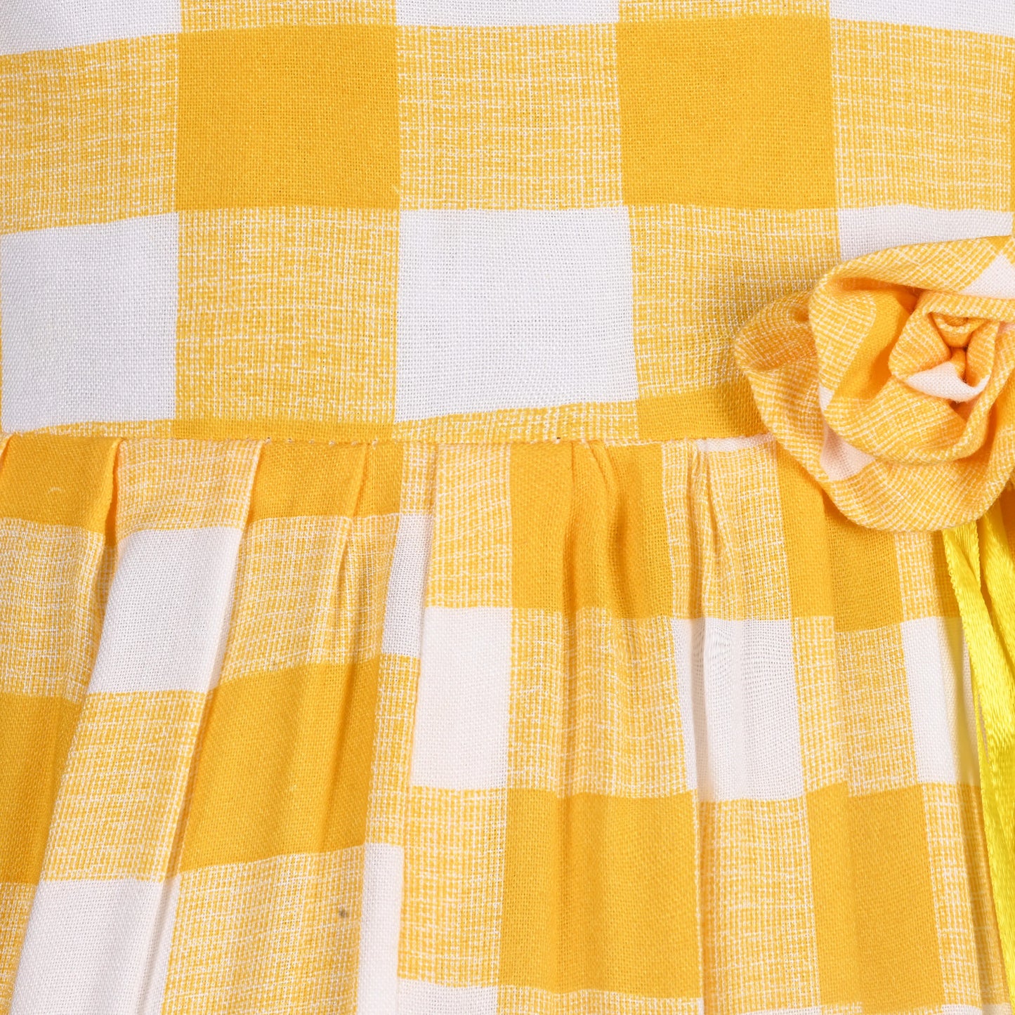 Girls Cotton Checked Party Frock for Girls with Floral Detail