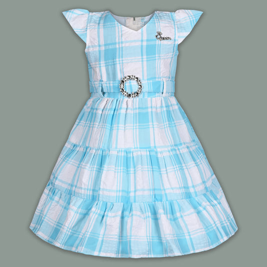 Girls Cotton Checked Party Frock for Girls with Belt Detail