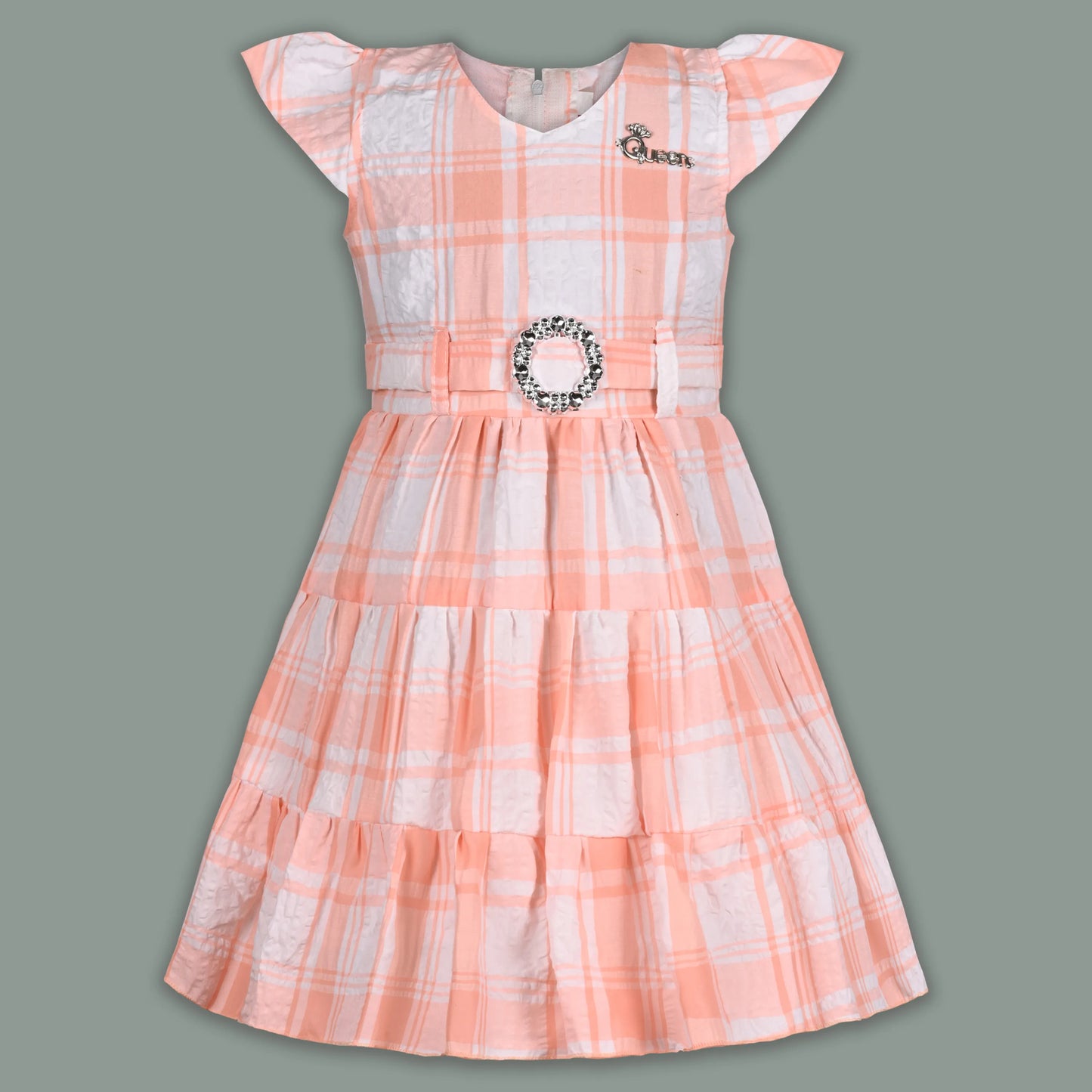 Girls Cotton Checked Party Frock for Girls with Belt Detail
