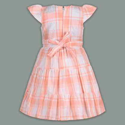 Girls Cotton Checked Party Frock for Girls with Belt Detail