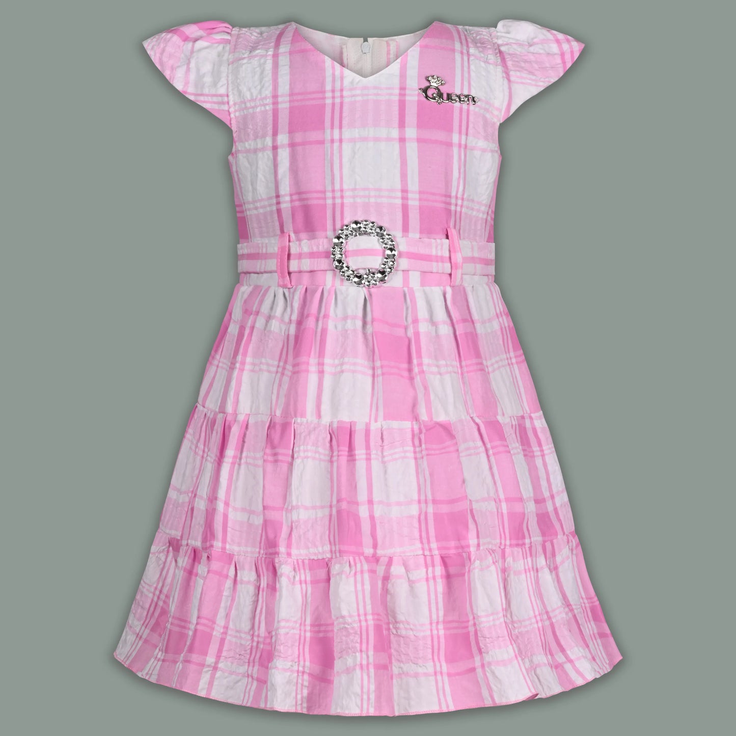 Girls Cotton Checked Party Frock for Girls with Belt Detail