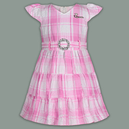 Girls Cotton Checked Party Frock for Girls with Belt Detail