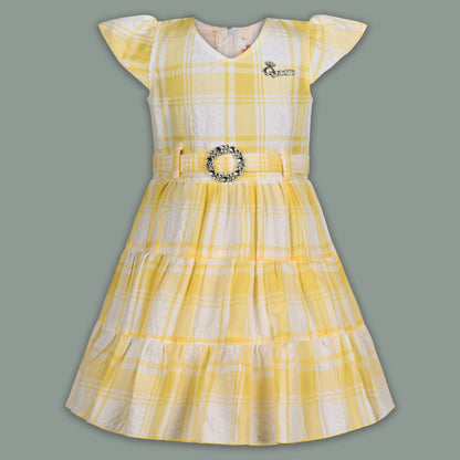 Girls Cotton Checked Party Frock for Girls with Belt Detail