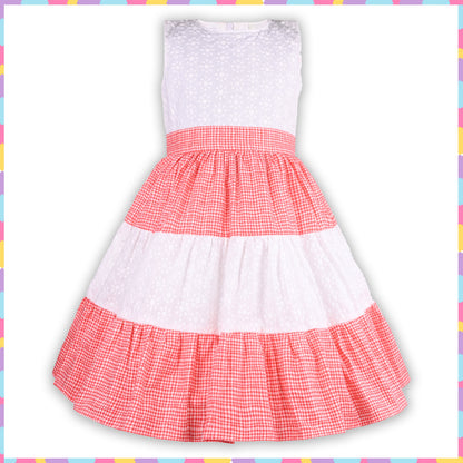 Girls Embroidered Layered Cotton Casual Dress