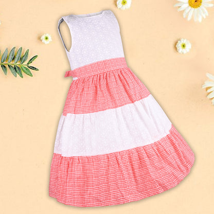 Girls Embroidered Layered Cotton Casual Dress