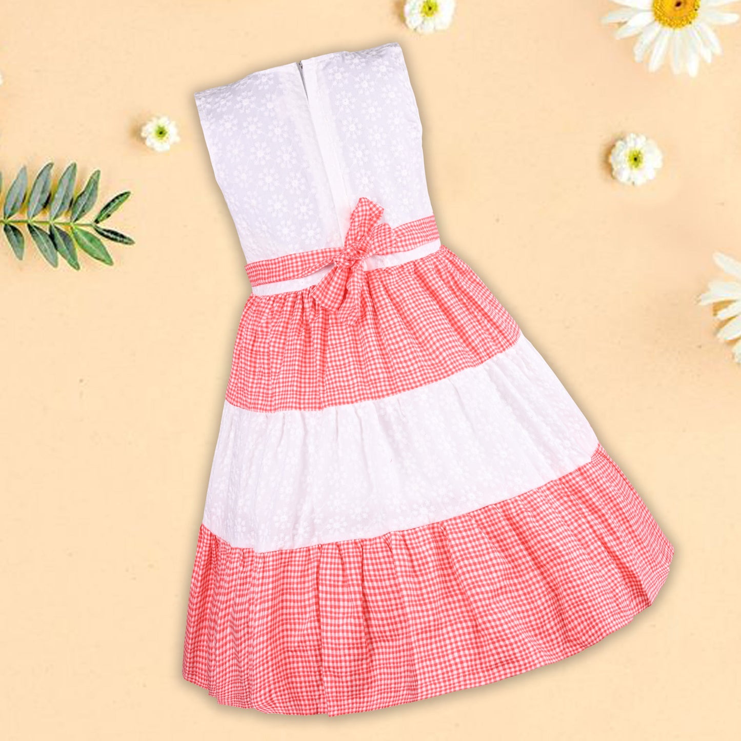 Girls Embroidered Layered Cotton Casual Dress