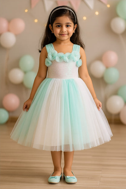 Girls Flower detailed Embellished Fit and Flare Dress