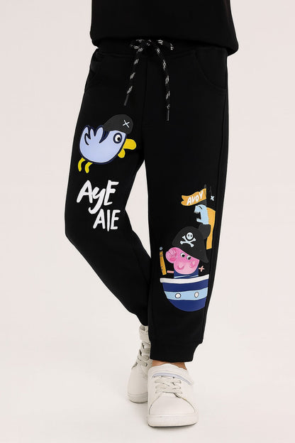 Boys Cartoon Print Elastic Cotton Casual Joggers