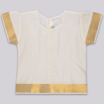 Elegant Kasavu Top & Skirt Set for Girls |  Baby Girls Onam Dress