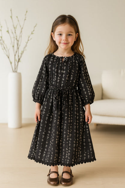 Girls Kaftan Style Casual Dress with Lace Embellishment fe3482